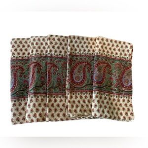 Pottery Barn Paisley Cotton Napkins 20" x 20" Set of 5 Tan Red Green